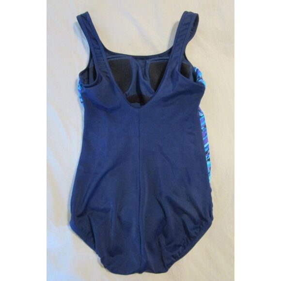LANDS END Navy Blue Print Sz 10 Tugless Shelf Bra Soft Cup Lined 1 Pc Swimsuit - Picture 7 of 7